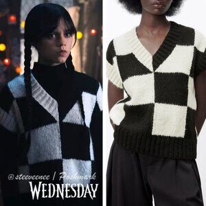 Zara Check Knit Sweater Vest ASO Wednesday Addams